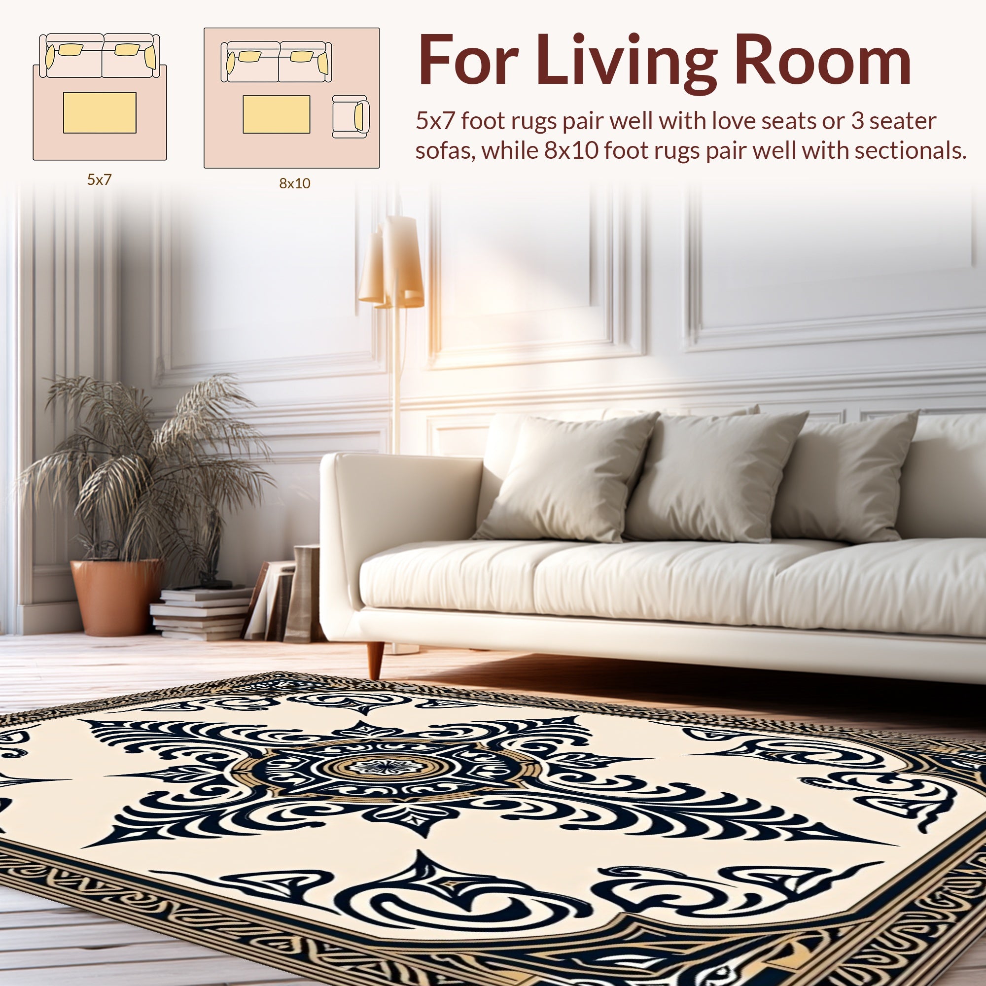 Elegant Black Gold Abstract Floral Rug