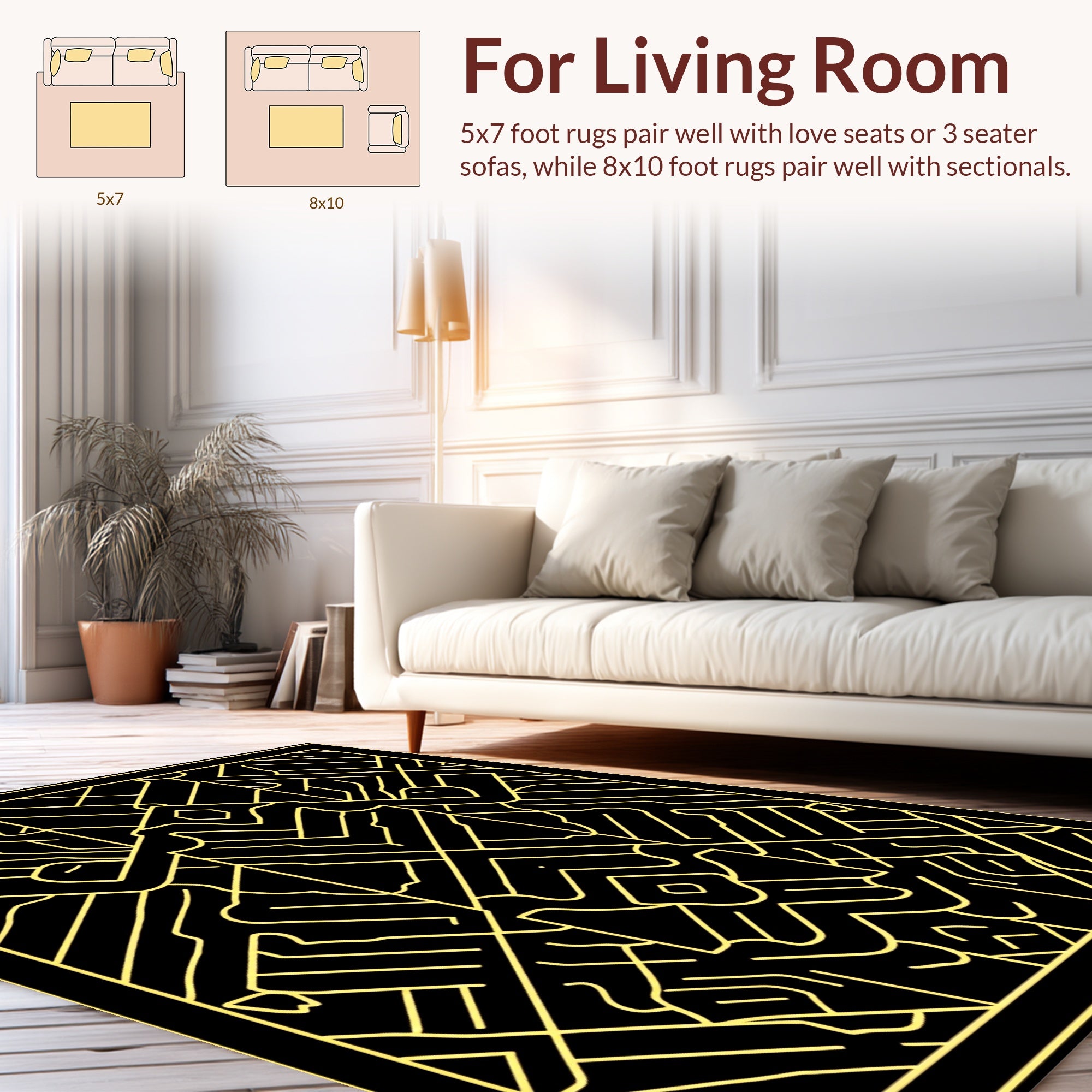 Art Deco Geometric Yellow Lines Rug