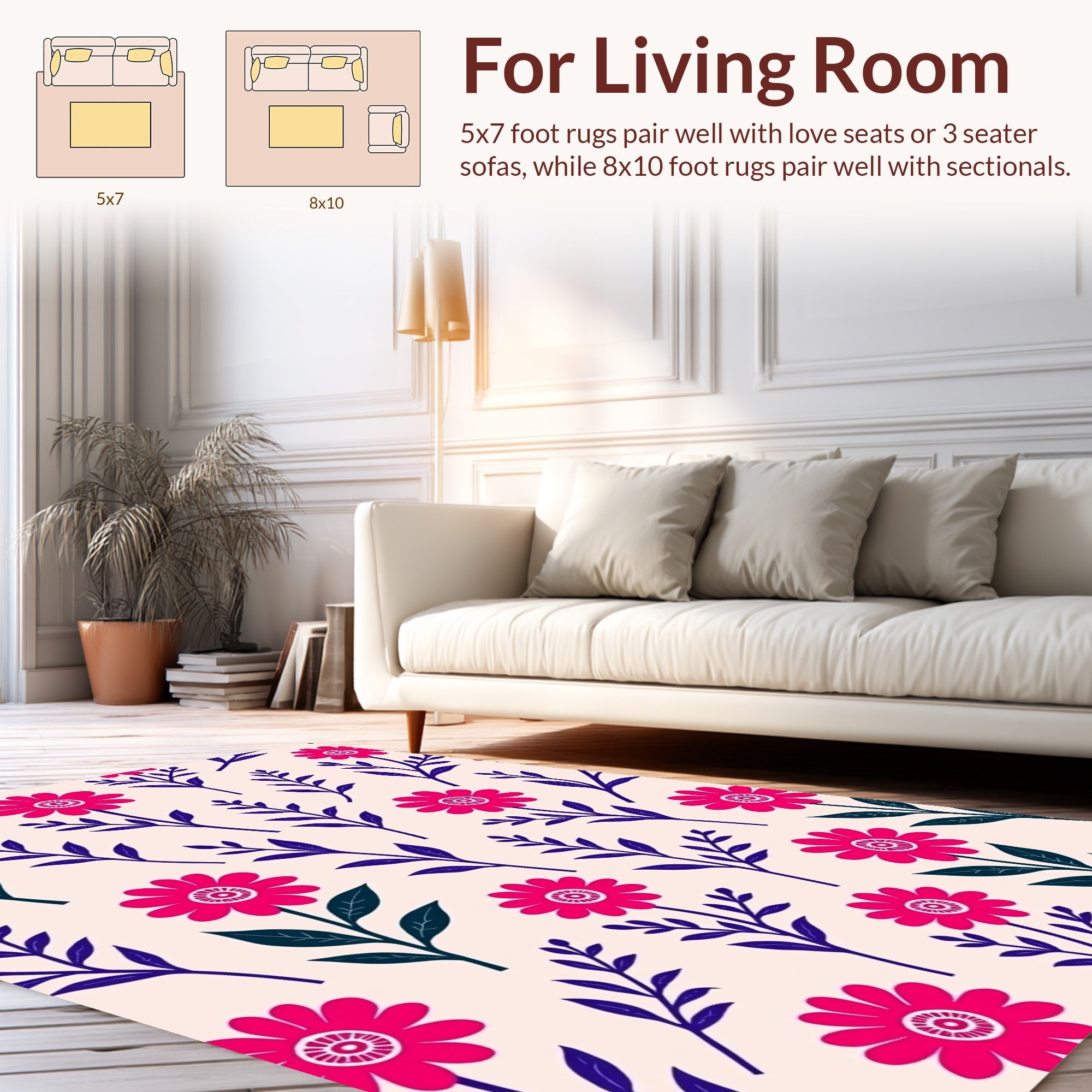 Bold Floral Branches Pattern Design Rug