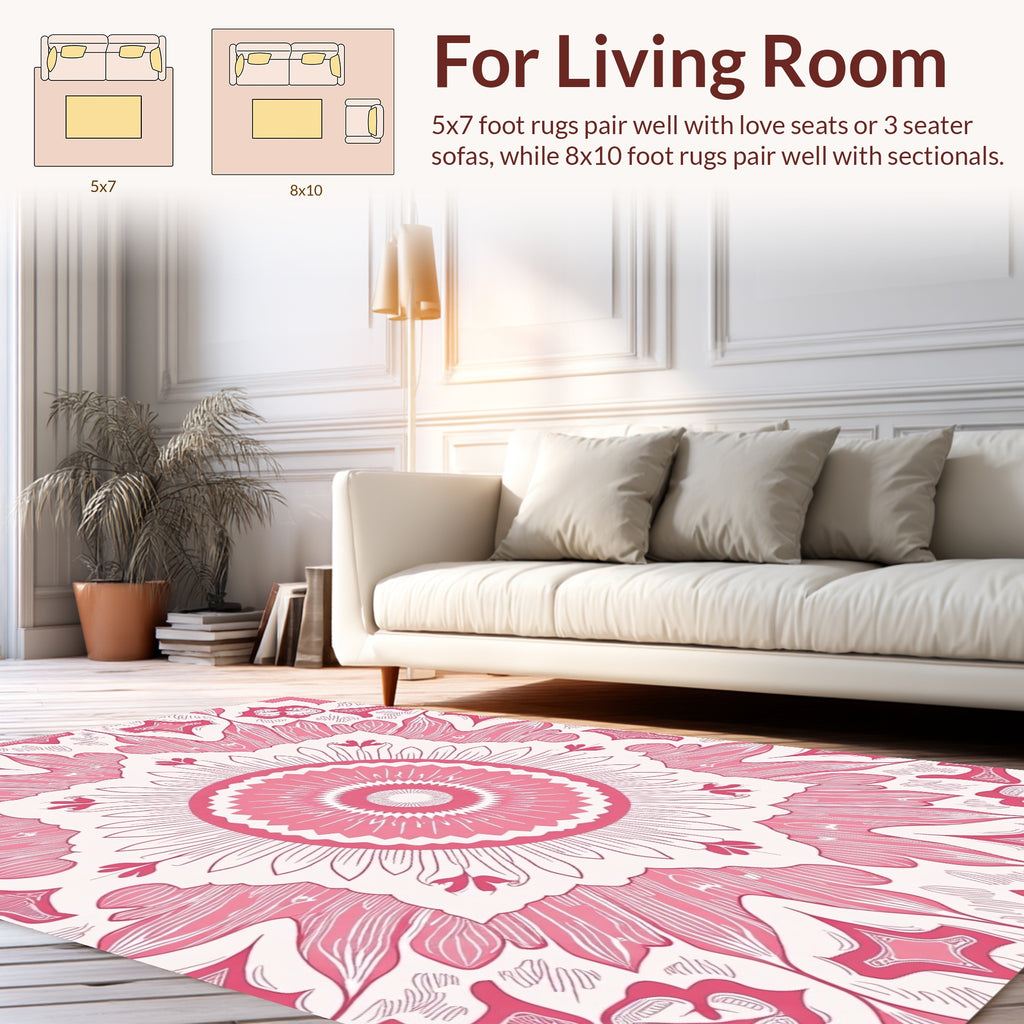 Pink Mandala Patterned Abstract Rug