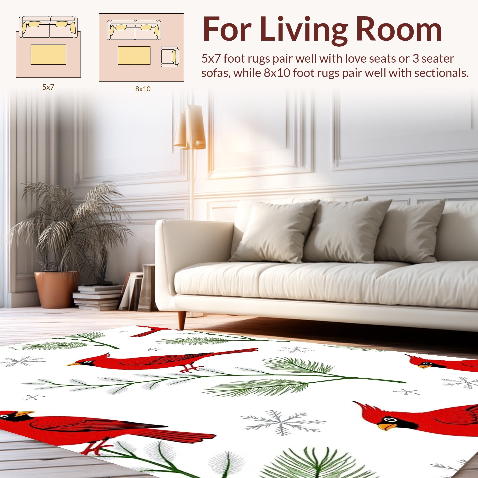 Cardinal And Pine Needle Pattern Rug