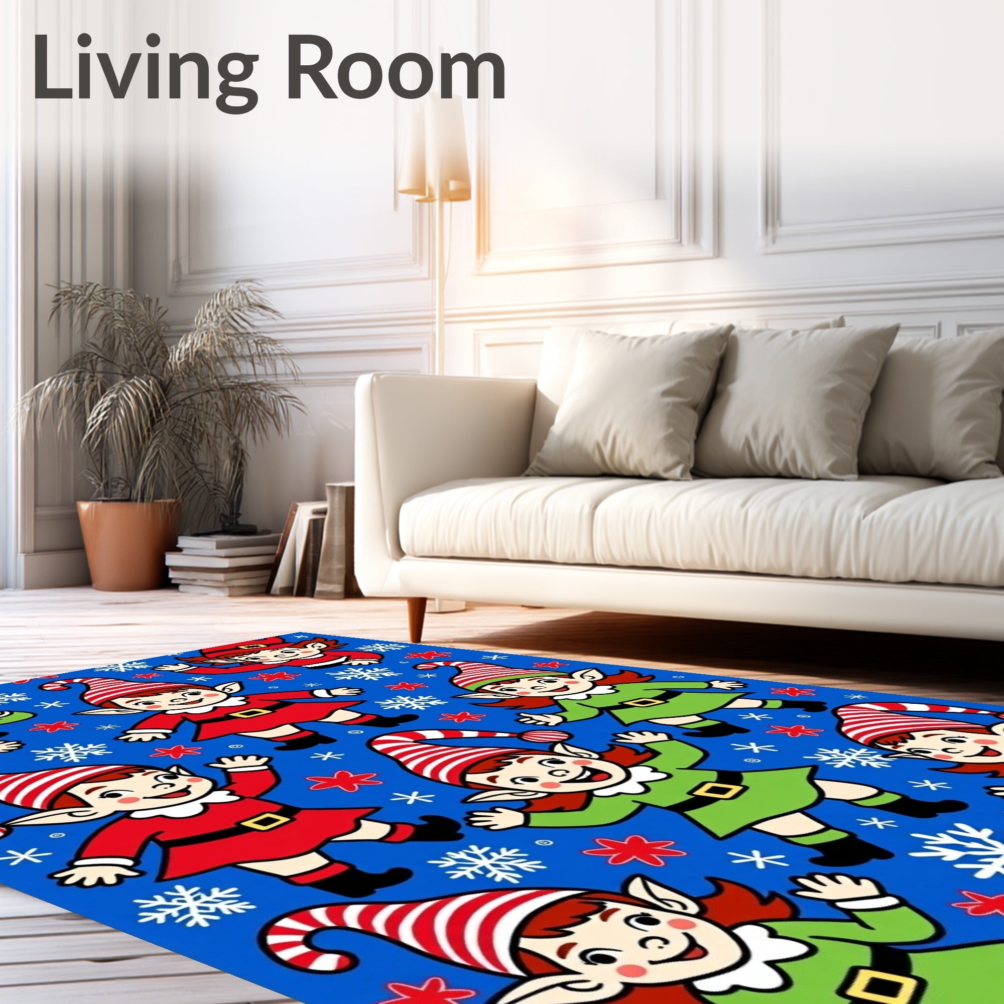 Christmas Elves With Snowflakes Blue Rug