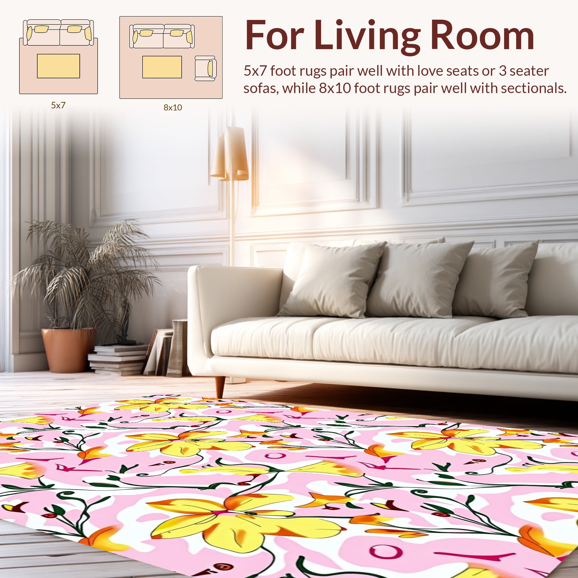 Abstract Yellow Flower Pattern Rug