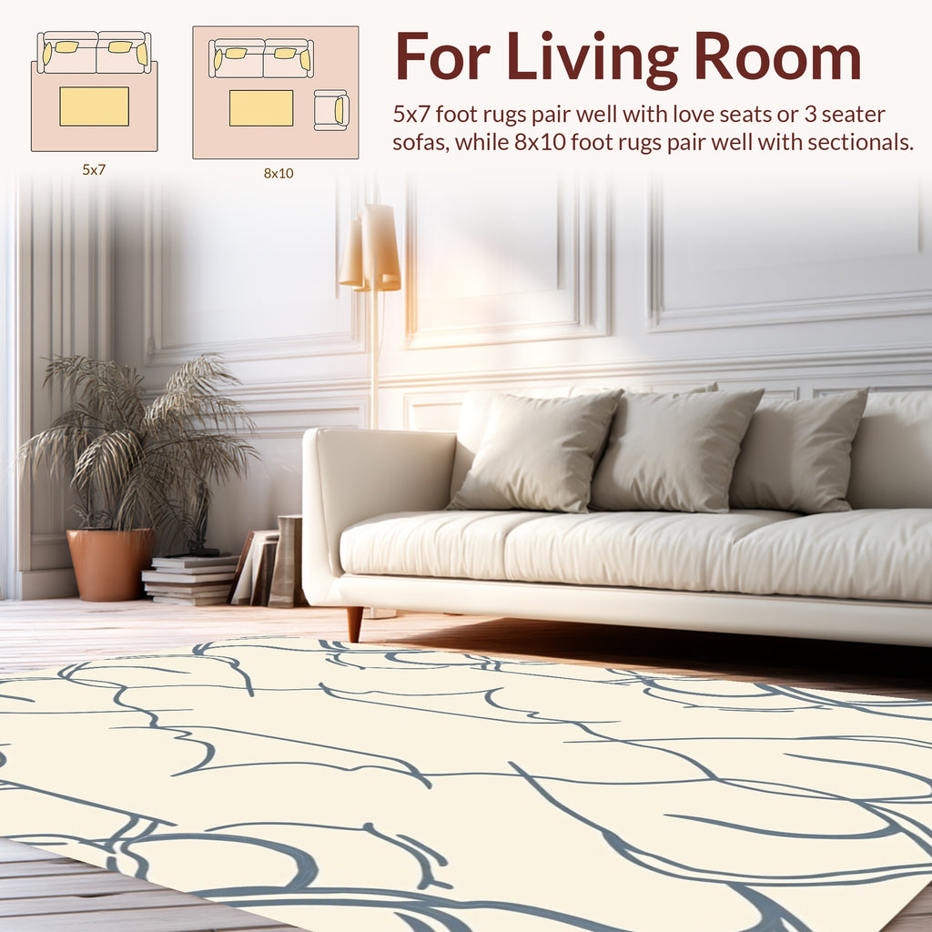 Cream And Blue Interlocking Pattern Rug