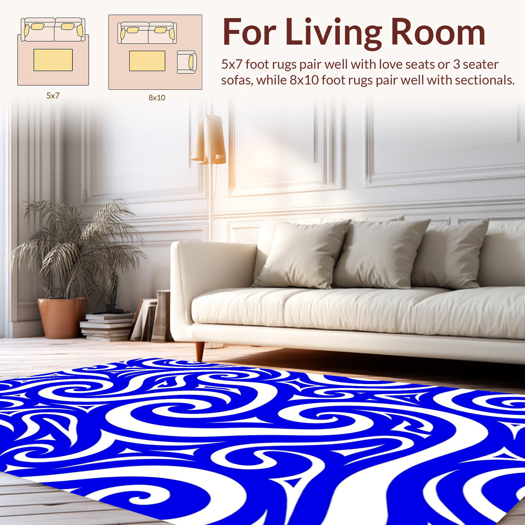 Vibrant Blue Swirl Pattern Rug