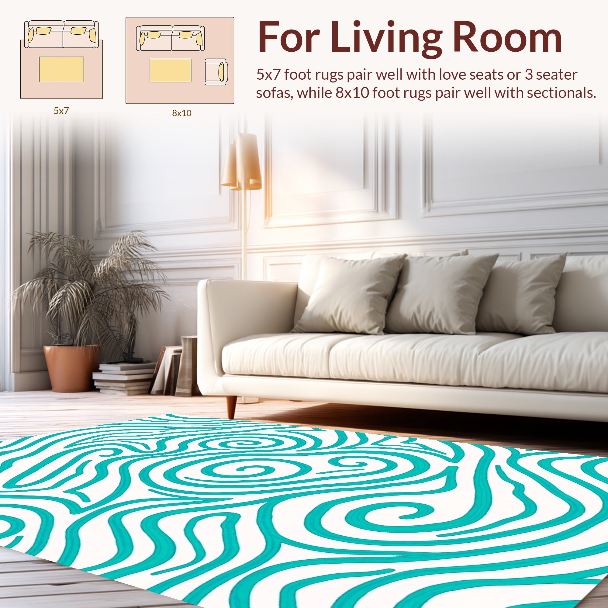 Abstract Aqua Wave Pattern Rug