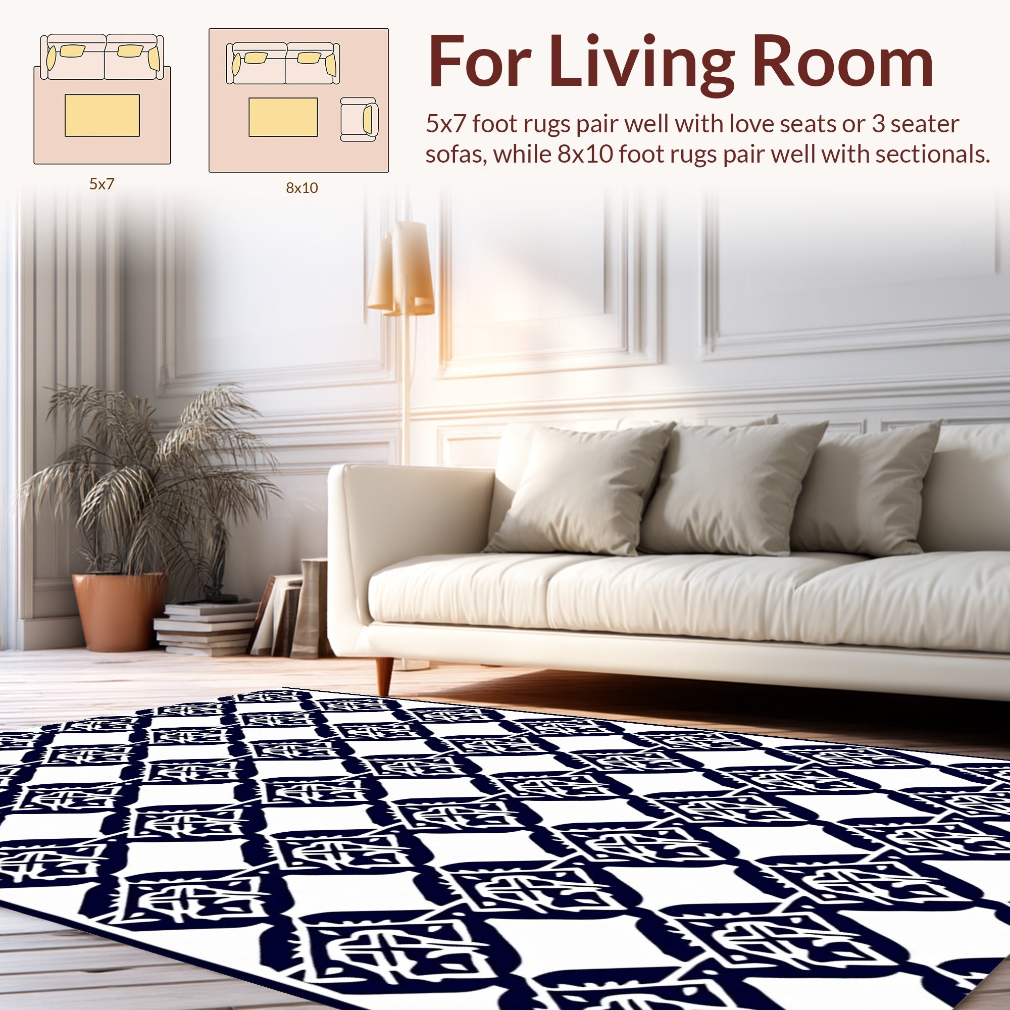 Bold Indigo Diamond Medallion Pattern Rug