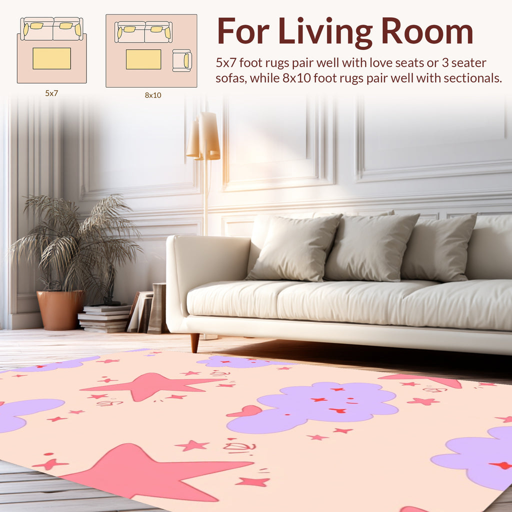 Whimsical Clouds and Star Pattern Rug