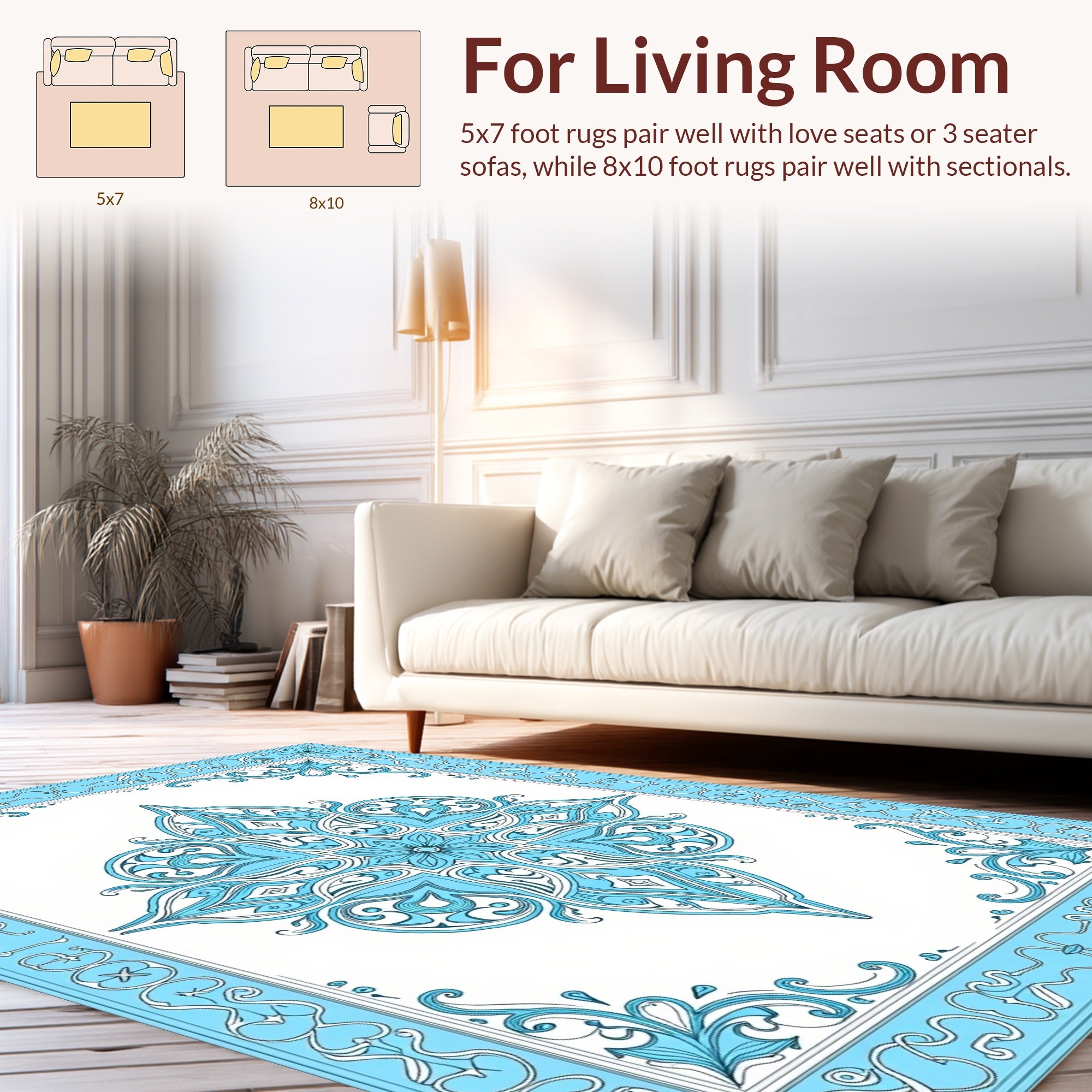 Exquisite Light Blue Floral Medallion Rug