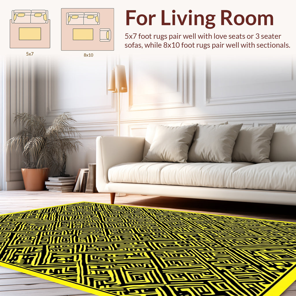 Bright Yellow Maze Patterned Rug