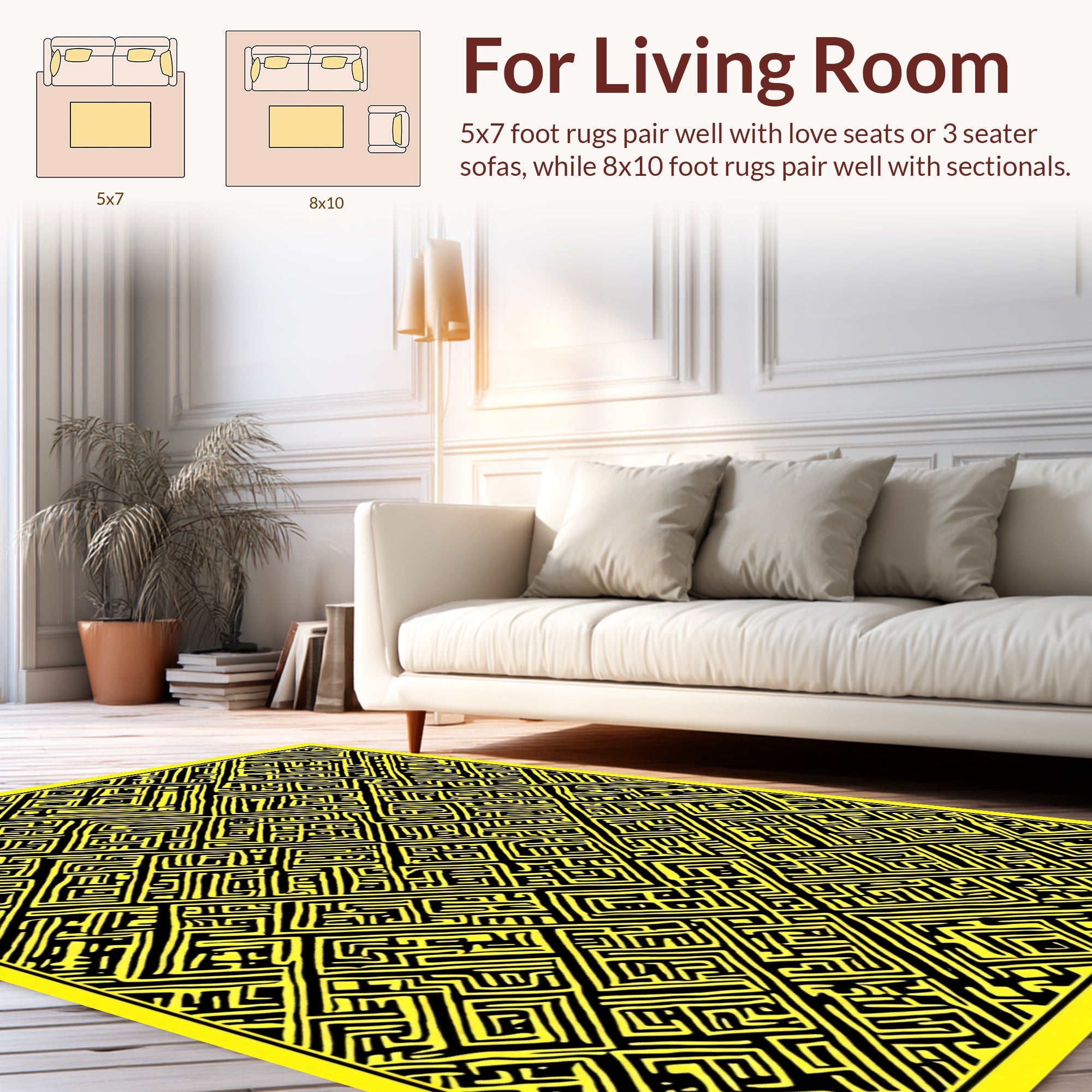 Bright Yellow Maze Patterned Rug