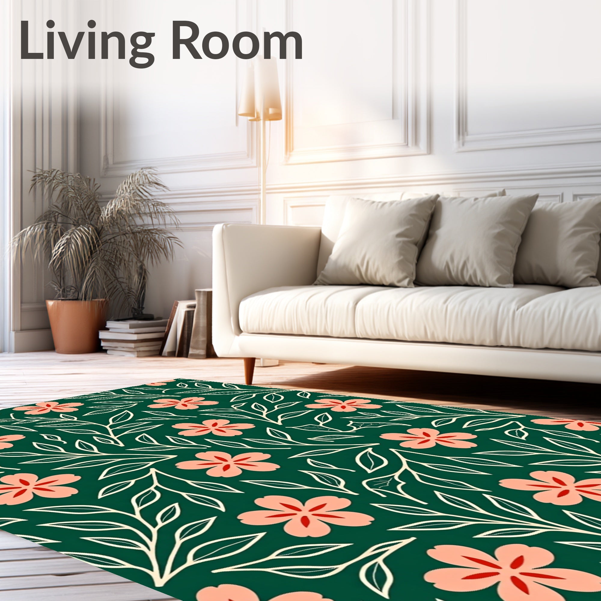 Coral Floral Botanical Design Rug