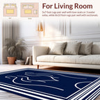 Modern Navy White Abstract Lines Rug