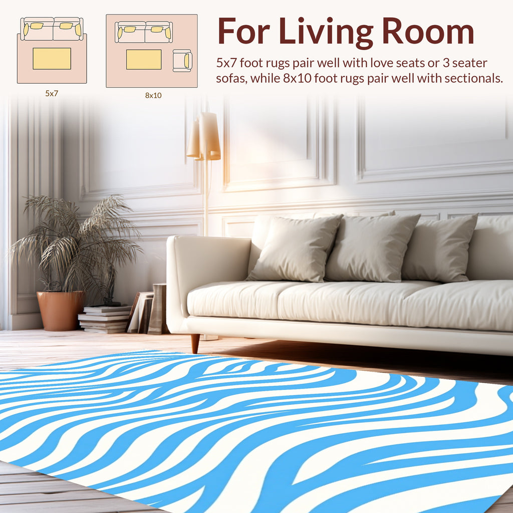 Blue White Wavy Stripes Pattern Rug