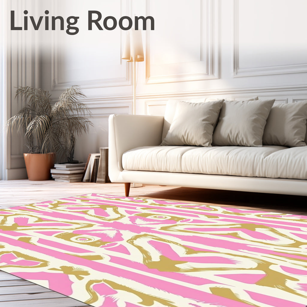 Pink Gold Abstract Geometric Medallion Rug