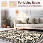 Ornate Black Cream Floral Pattern Rug