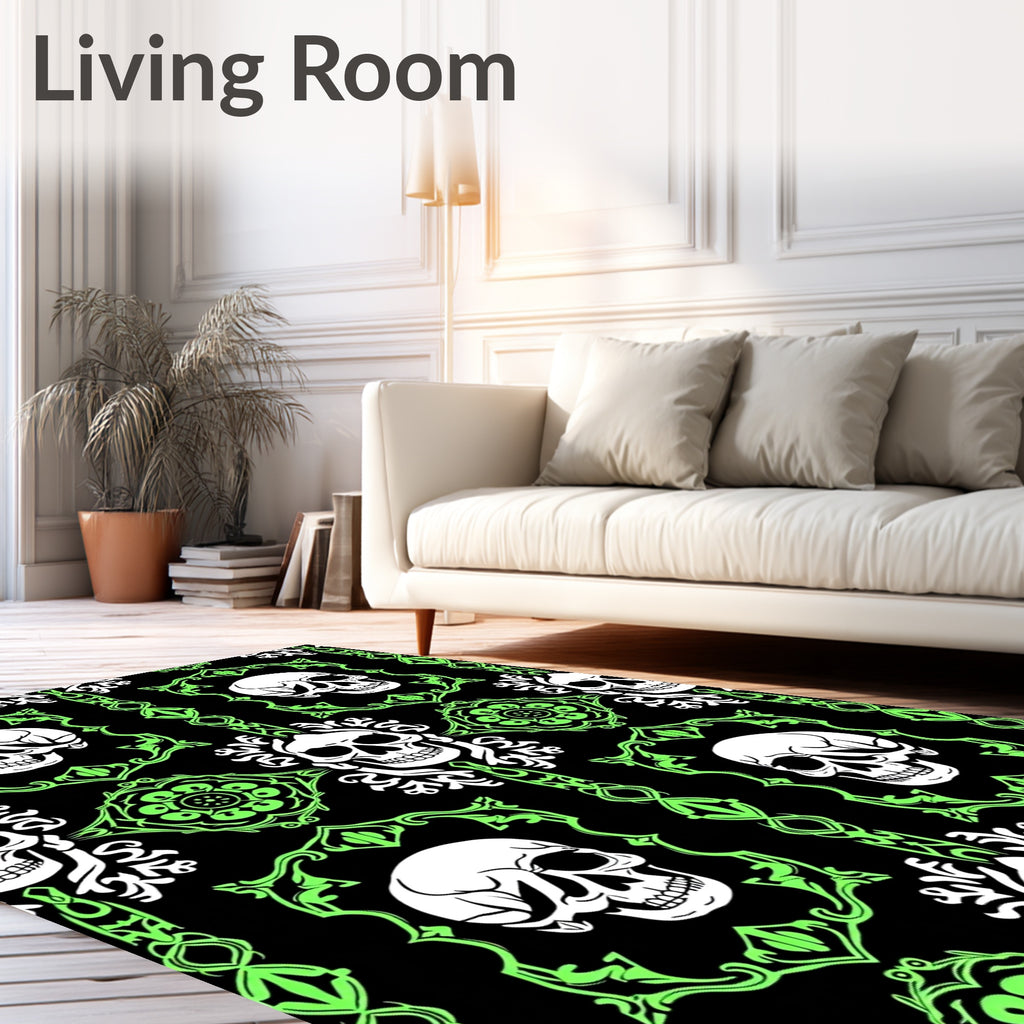 Gothic Skull Neon Damask Rug