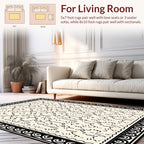 Cream Black Abstract Linework Geometric Rug