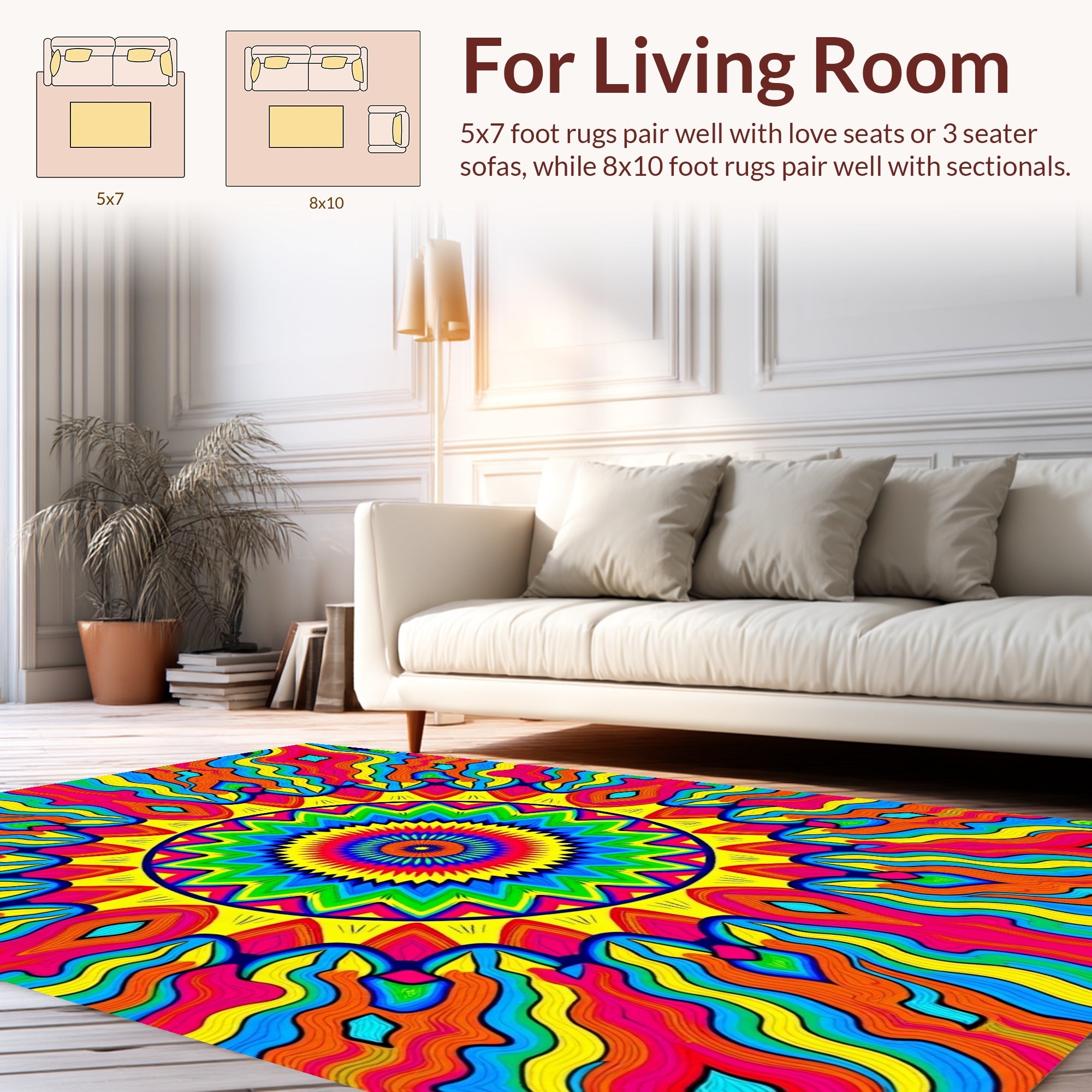 Vibrant Psychedelic Mandala Pattern Rug