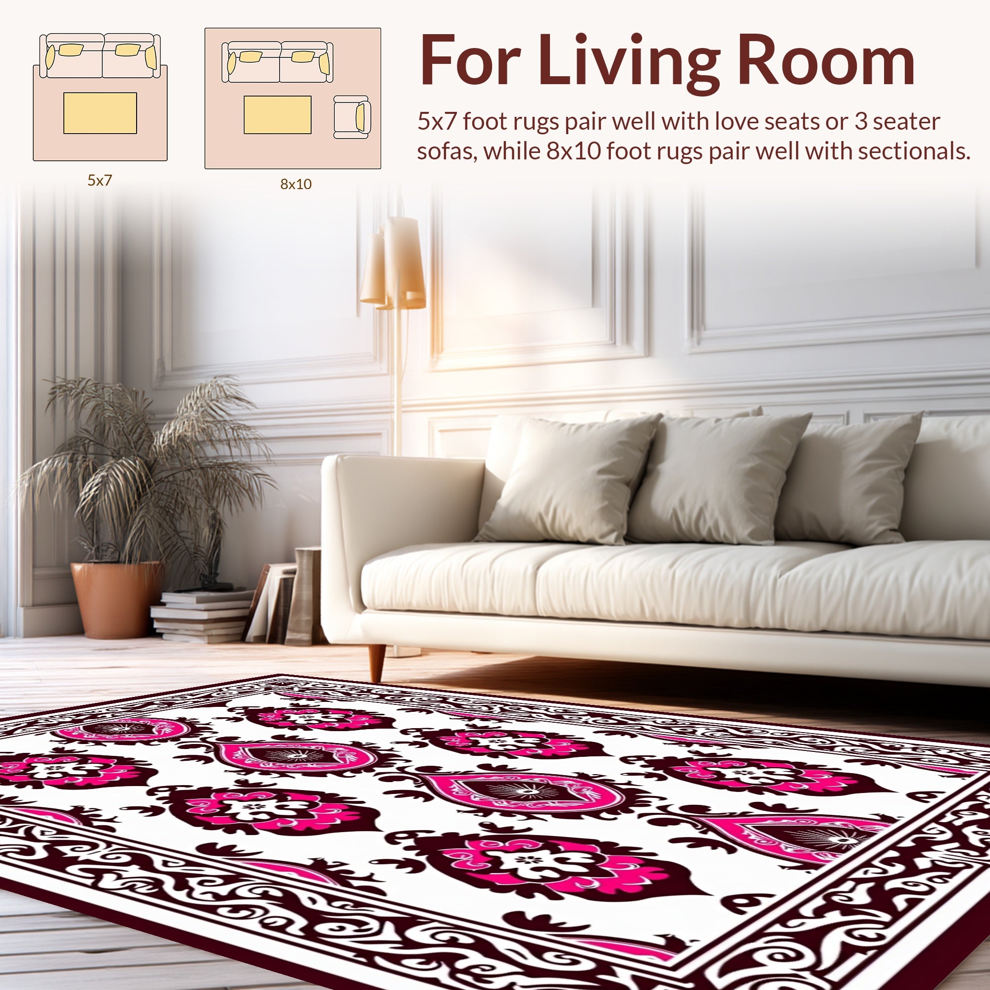 Rich Pink and Burgundy Damask Pattern Rug