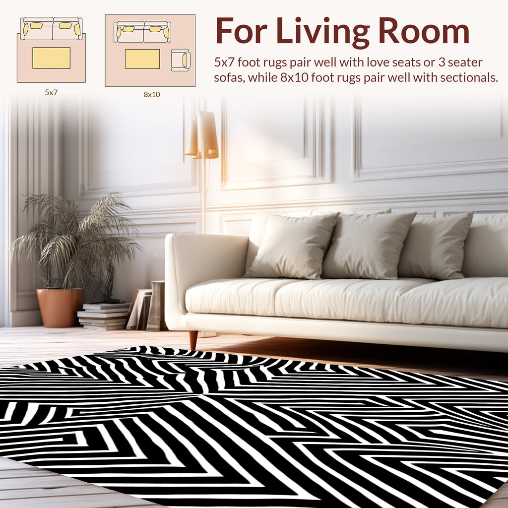 Bold Black White Zigzag Pattern Rug