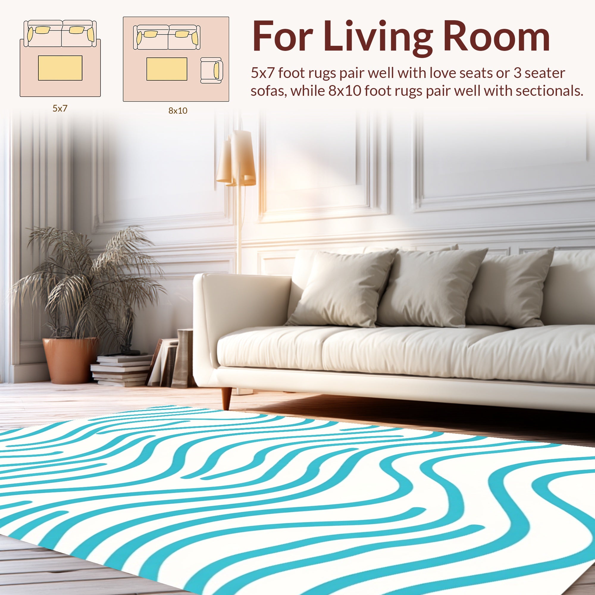 Minimalist Blue Wave Pattern Rug