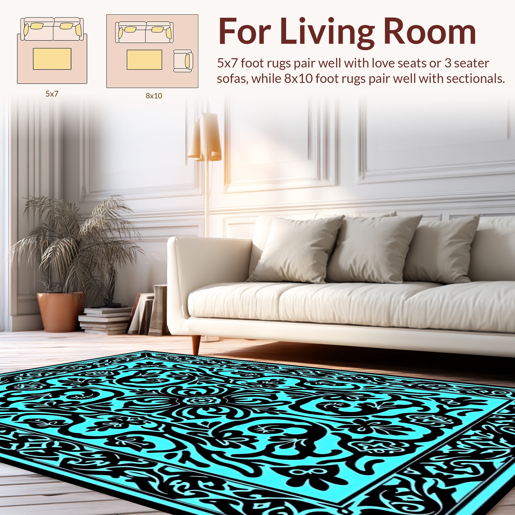 Bold Black Floral Symmetry Pattern Rug