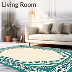 Teal Floral Bordered Classic Design Rug
