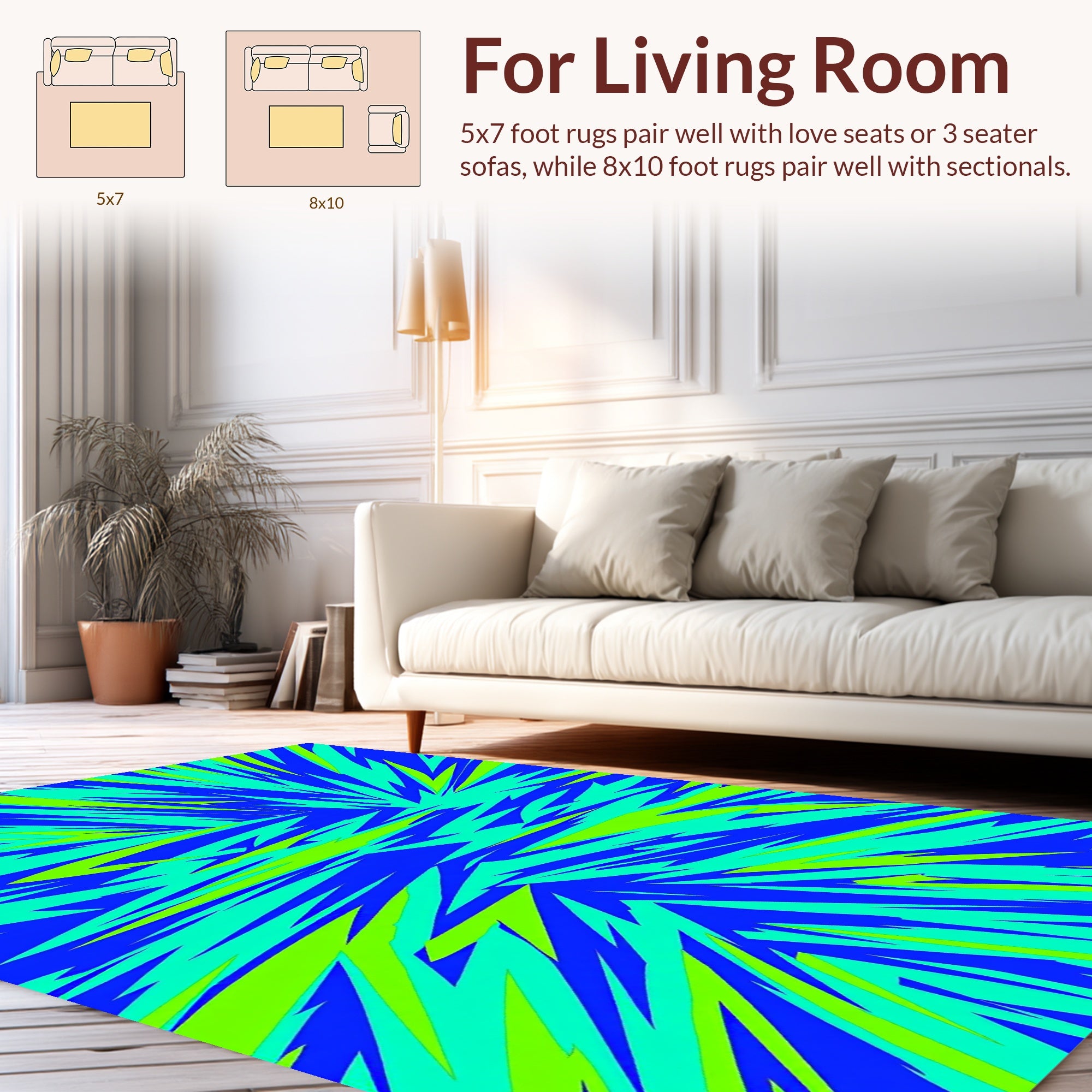 Jagged Abstract Blue Green Pattern Rug