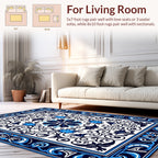 Elegant Blue Floral Intricate Ornament Rug