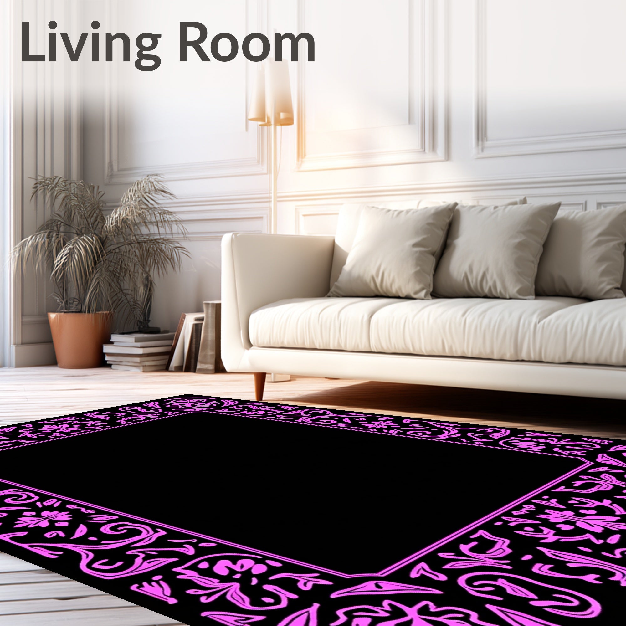 Vibrant Pink Floral Border Rug