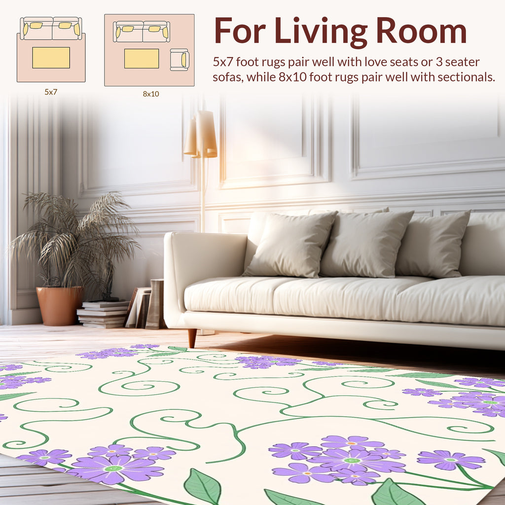 Purple Floral Swirl Garden Design Rug