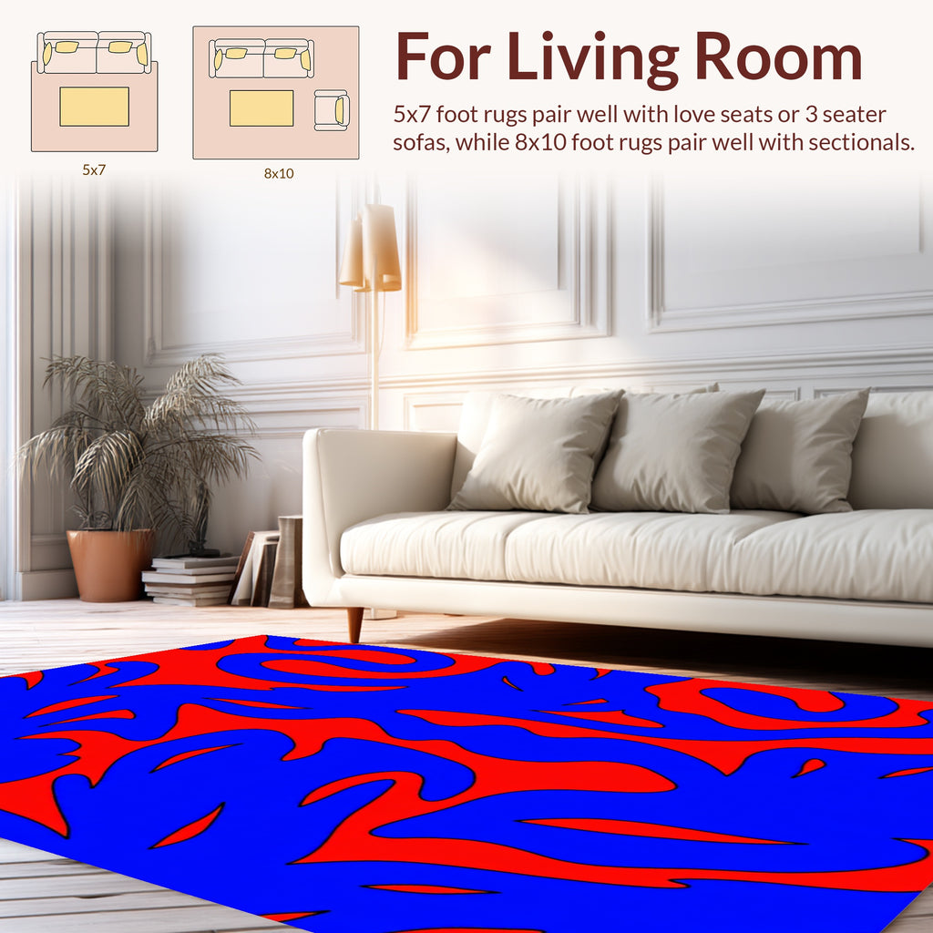 Bold Abstract Blue Red Swirl Pattern Rug
