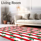 Red White Stripe Holly Berry Garland Rug