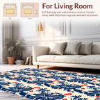 Navy Red Floral Patterned Rug