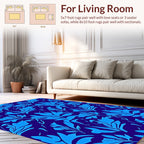 Bold Blue Tropical Leaf Pattern Rug