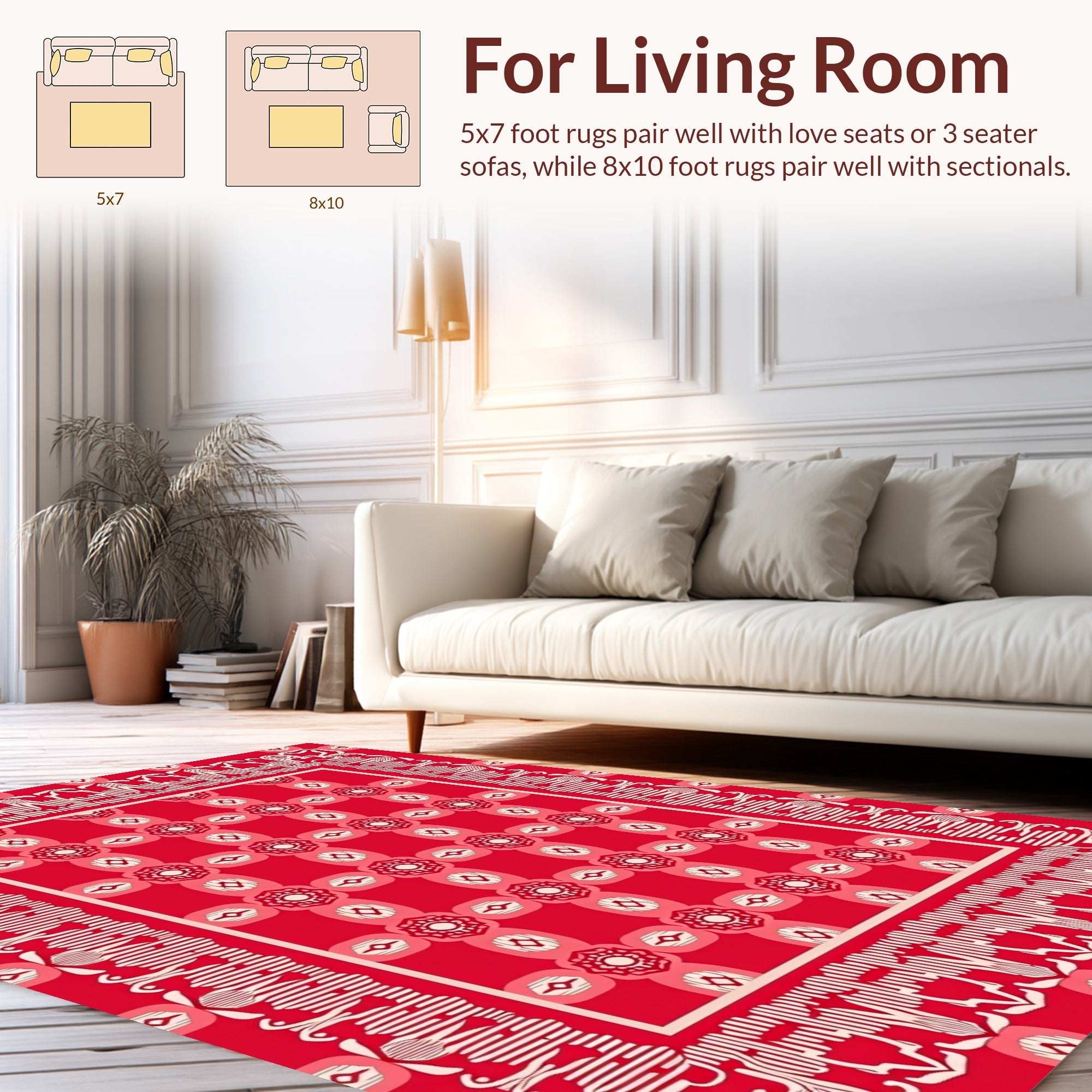 Red Geometric Floral Patterned Rug