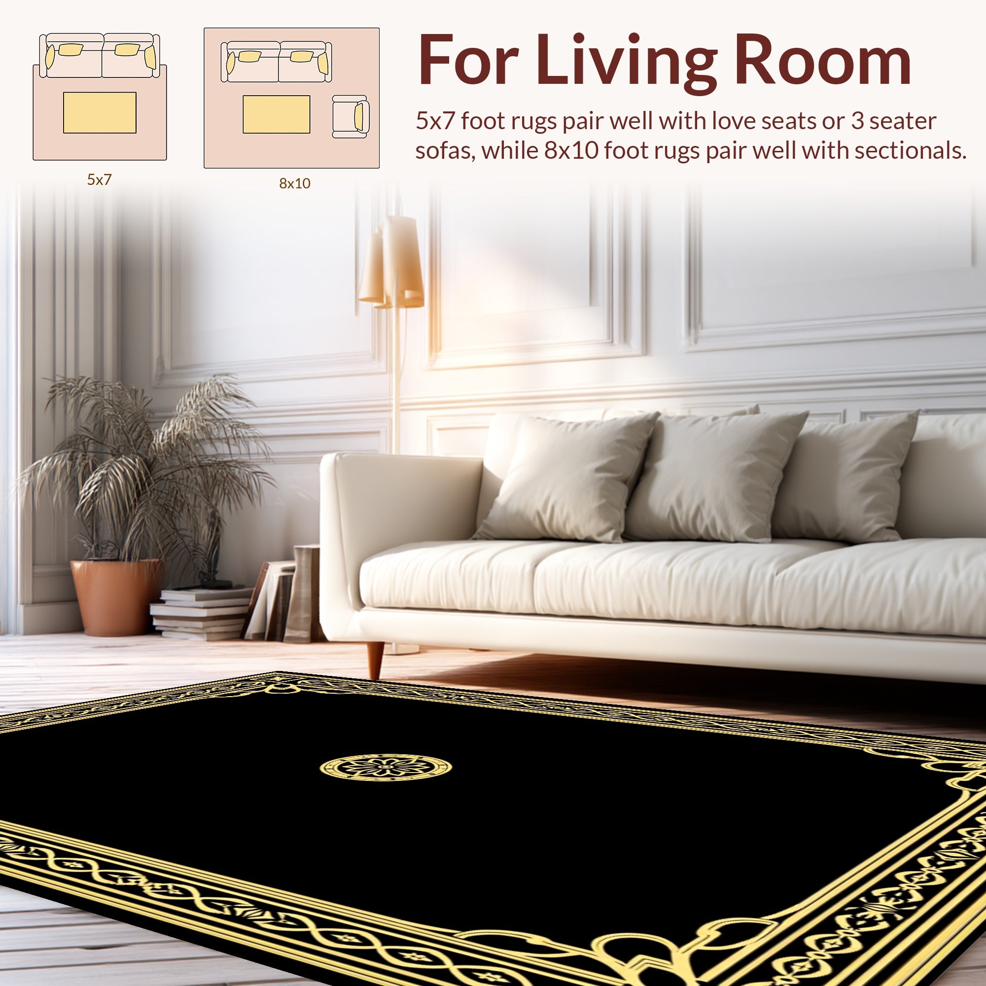 Elegant Gold Decorative Border Design Rug