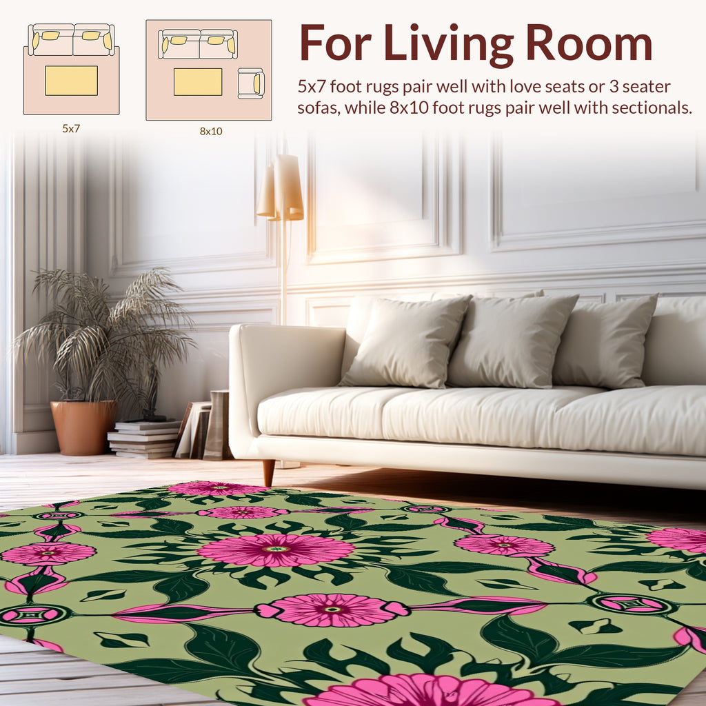 Vibrant Pink Floral Garden Pattern Rug
