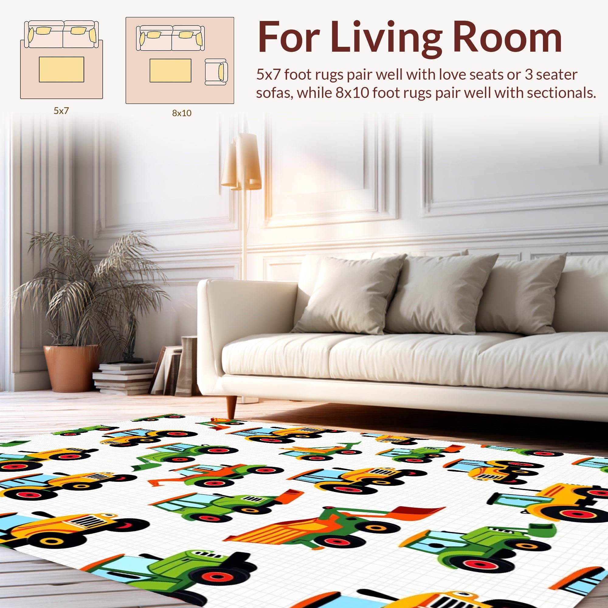 Vibrant Tractor Pattern Fun Design Rug