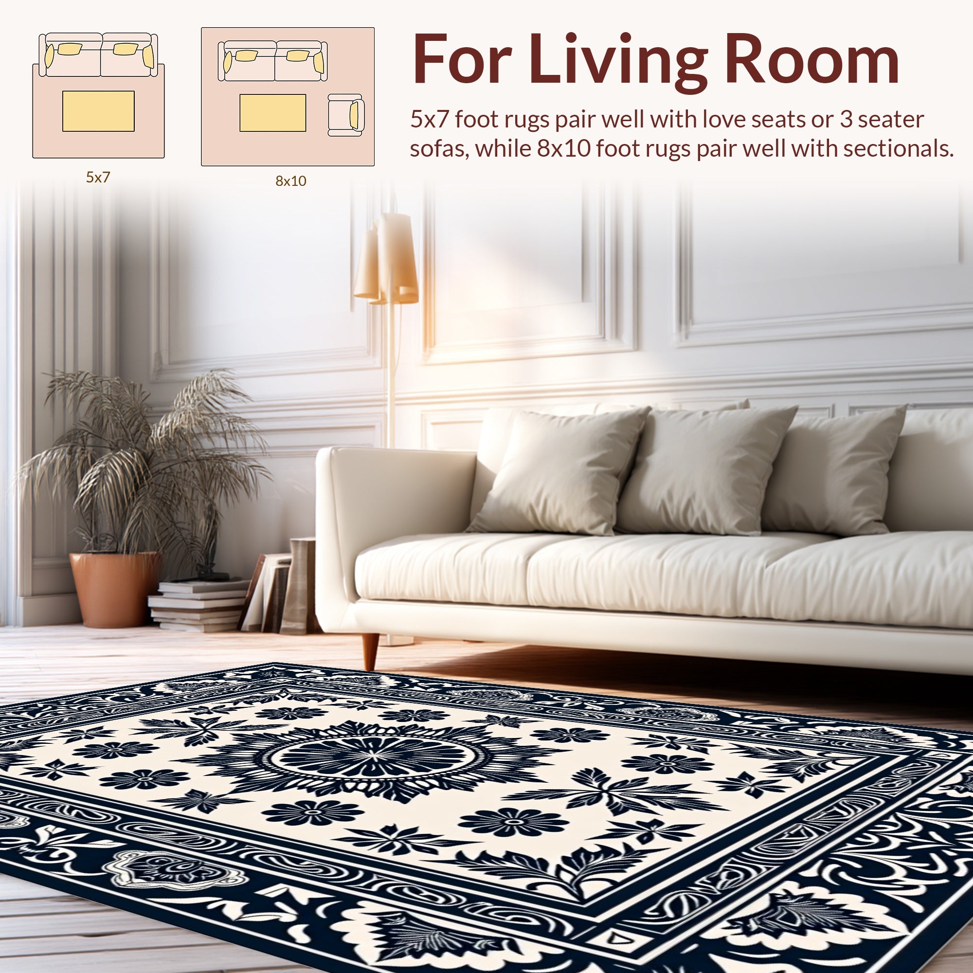 Floral Medallion Leaf Pattern Rug