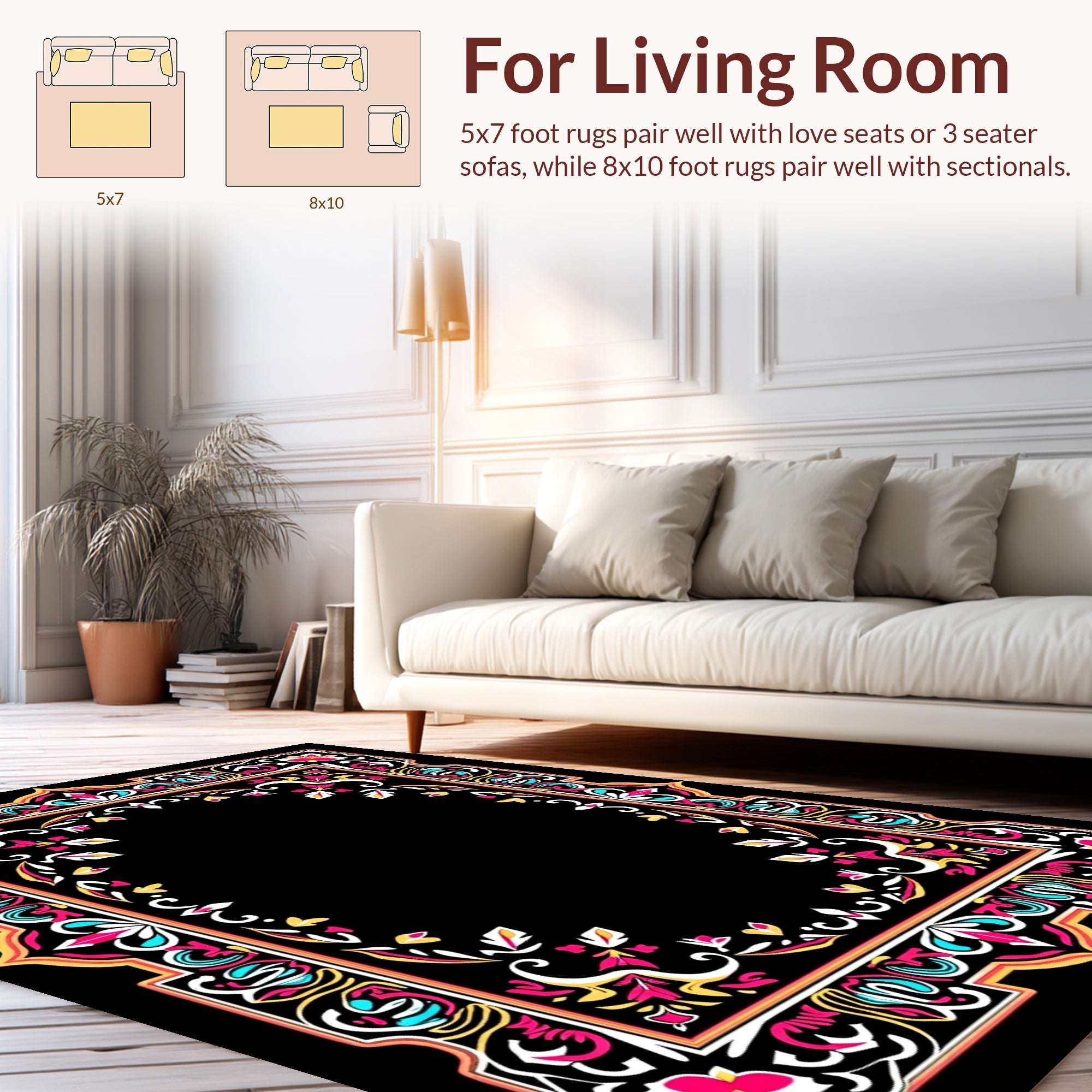 Vibrant Floral Border Design Rug