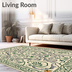 Cream Olive Green Floral Swirl Rug