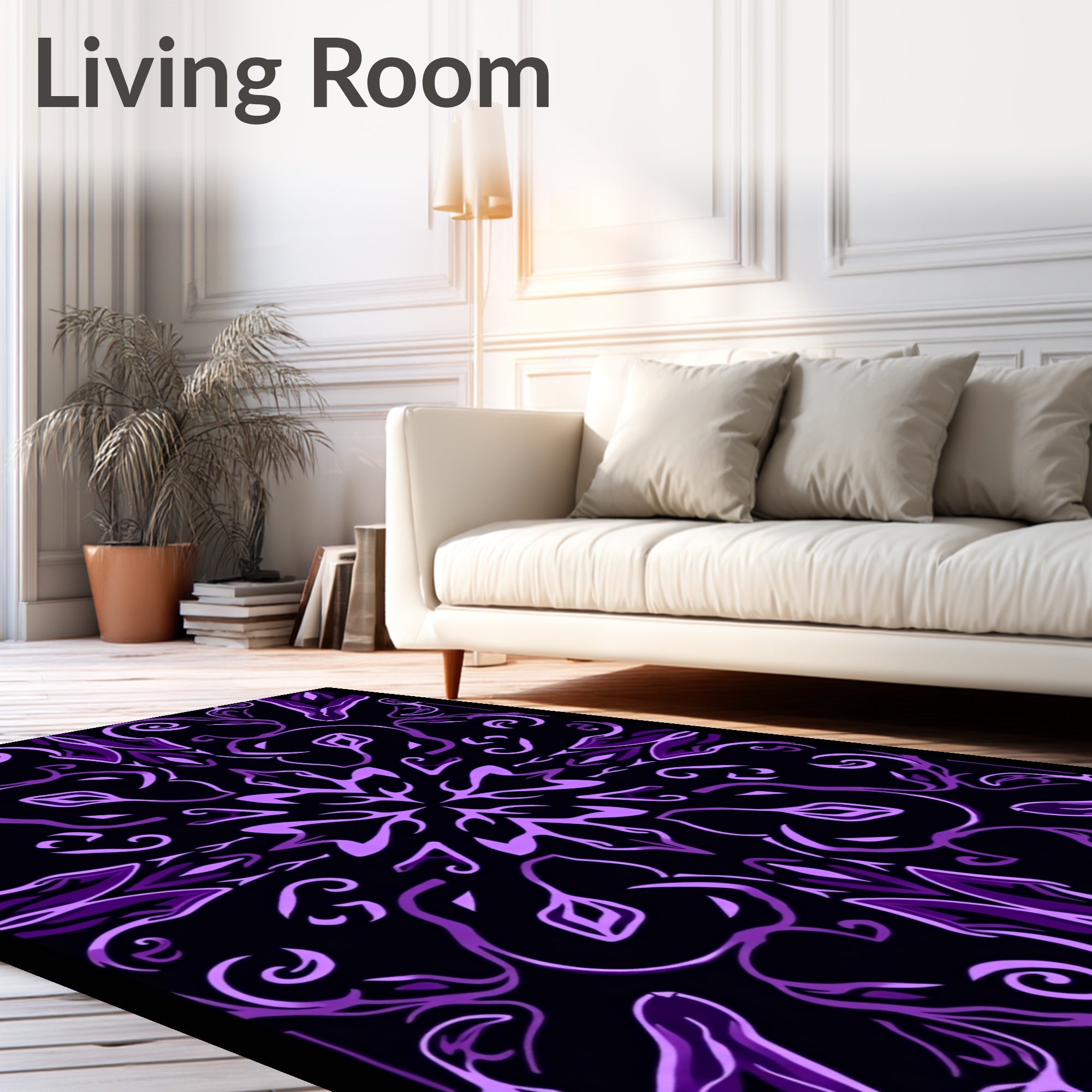 Royal Purple Abstract Floral Mandala Rug