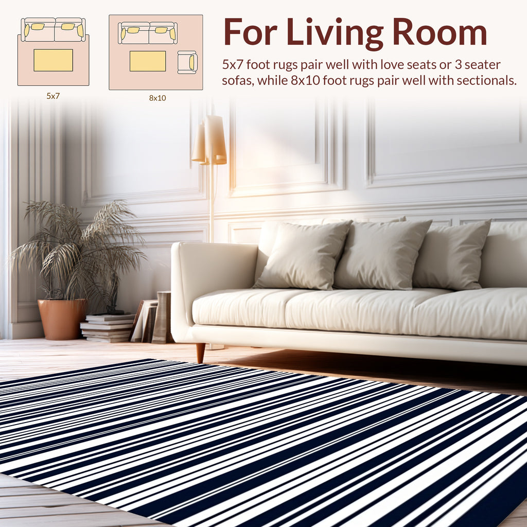 Clean Classic Navy White Stripes Rug