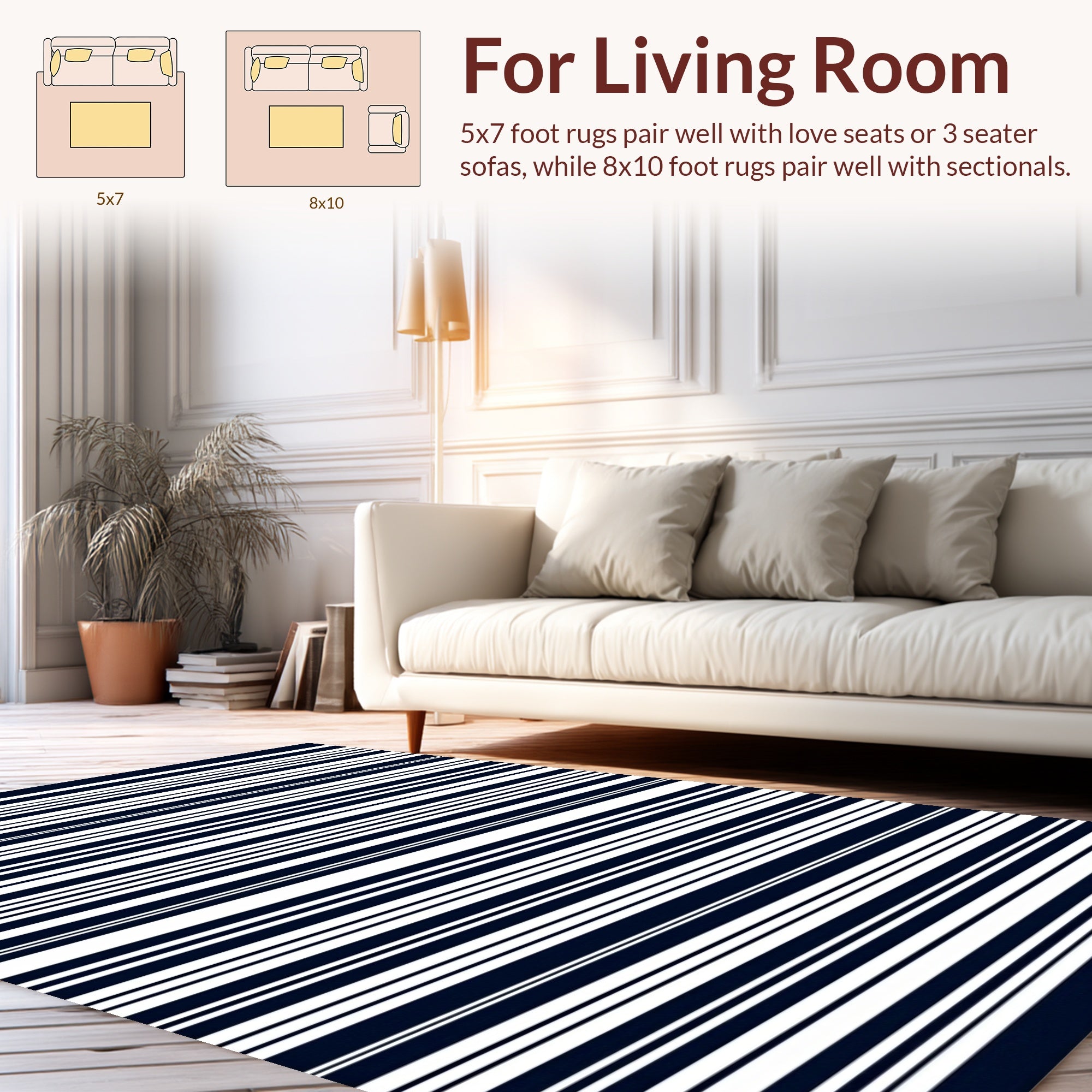 Clean Classic Navy White Stripes Rug