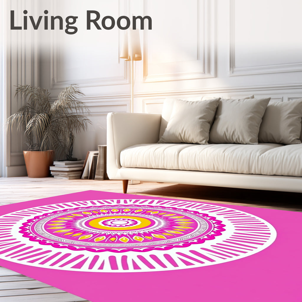 Vibrant Pink Yellow Concentric Mandala Rug
