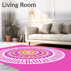 Vibrant Pink Yellow Concentric Mandala Rug