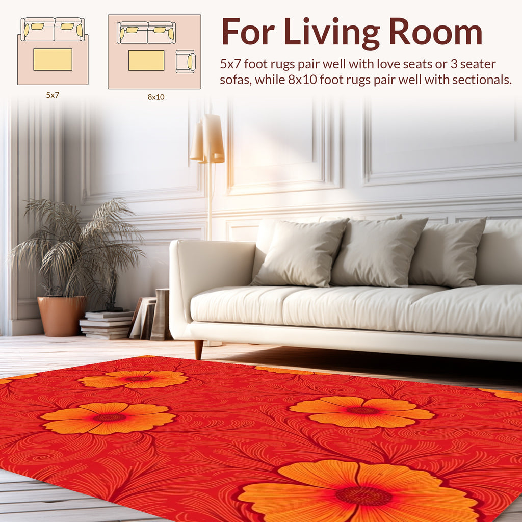 Vibrant Red Abstract Floral Pattern Rug