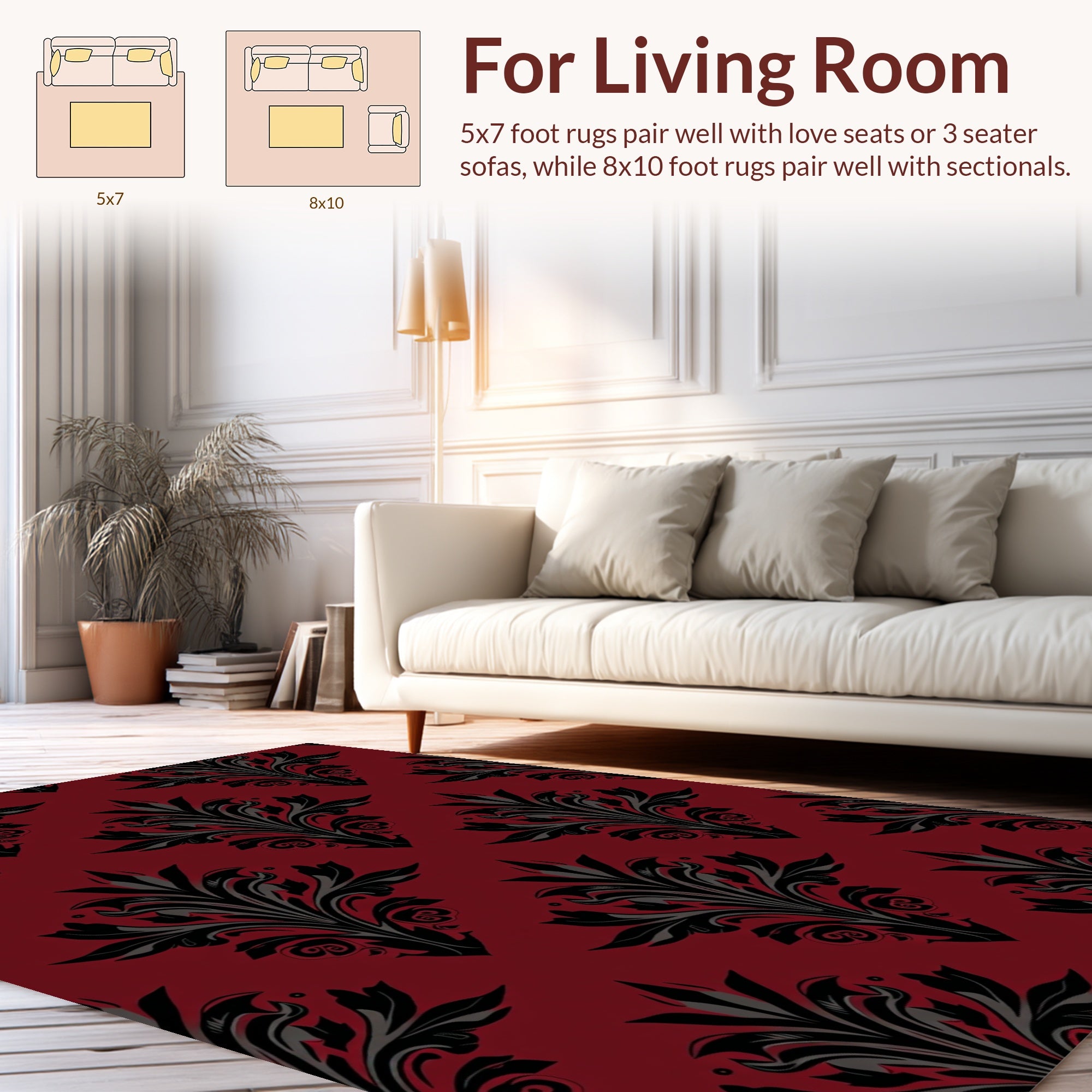 Dark Red and Black Damask Pattern Rug